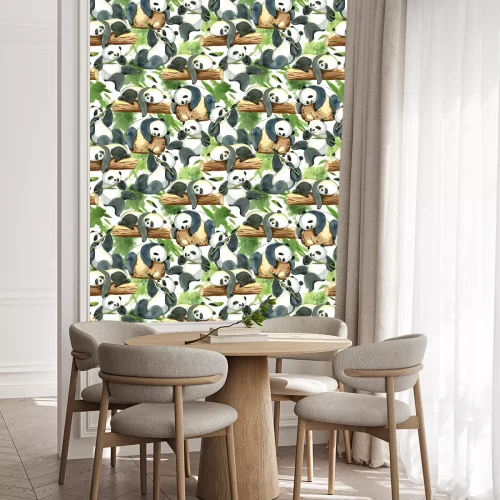 Tapete Aquarell-Pandas mit Bambus auf dem Baum