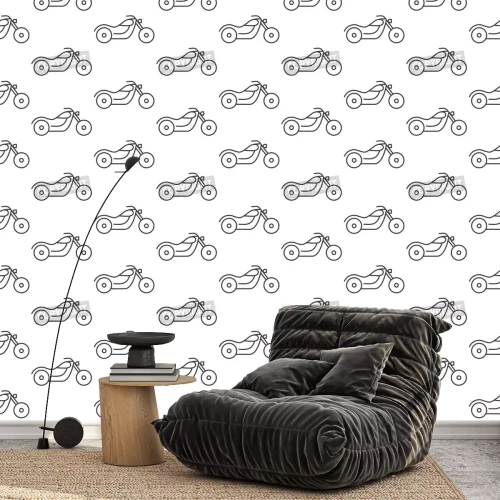 Tapete Seamless motorcycle icons pattern grey vector on white background