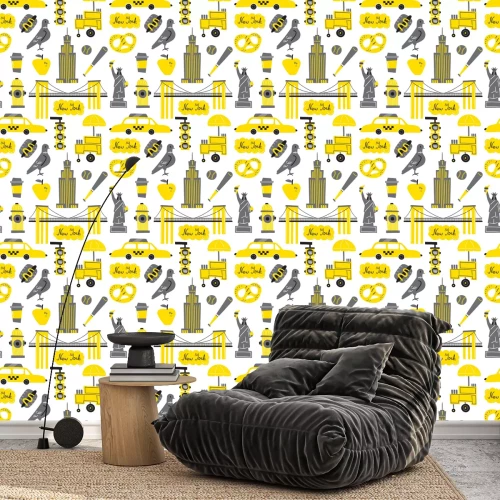 Tapete Seamless vector pattern with New York city symbols