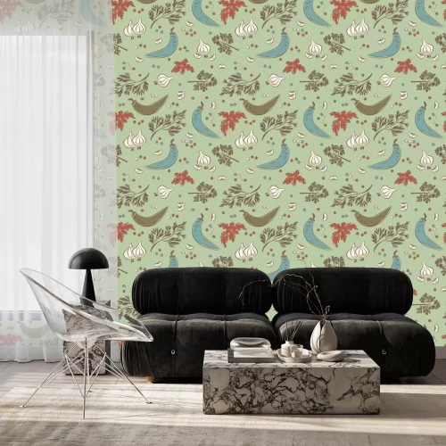 Tapete Knoblauchpaprika und Kräuter im Vintage-Stil