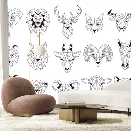 Sticker Schwarz-weiße geometrische Tierköpfe
