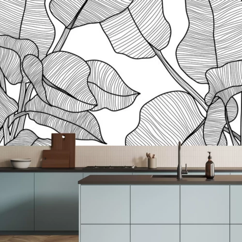 Sticker Schwarz-weiße Blätter von tropischen Pflanzen