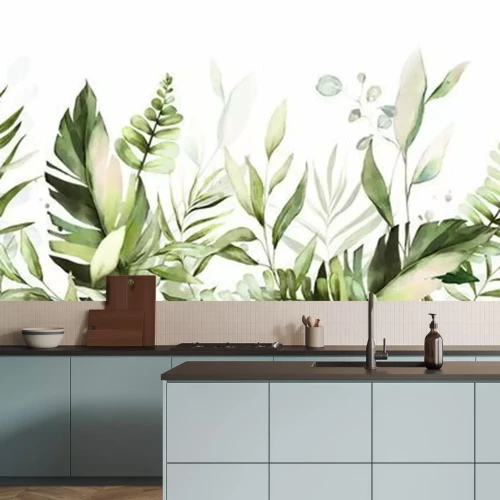 Sticker tropical watercolor herbal branch with leaves