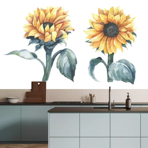 Sticker Gemalte Sonnenblumen mit Aquarellfarben