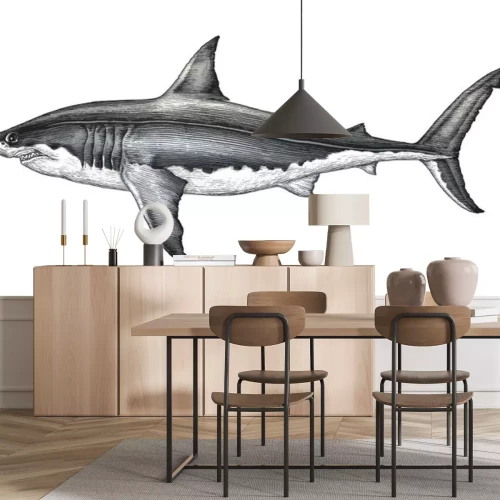 Sticker Schwarz-Weiß-Zeichnung eines Hais