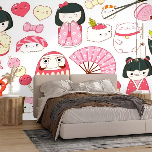 Sticker Set of cute icons in kawaii style