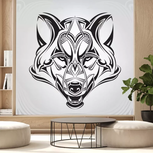 Sticker Wolfskopf schwarze Konturen Ornamente