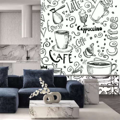 Sticker Kaffeetassen schwarz-weiße Grafik