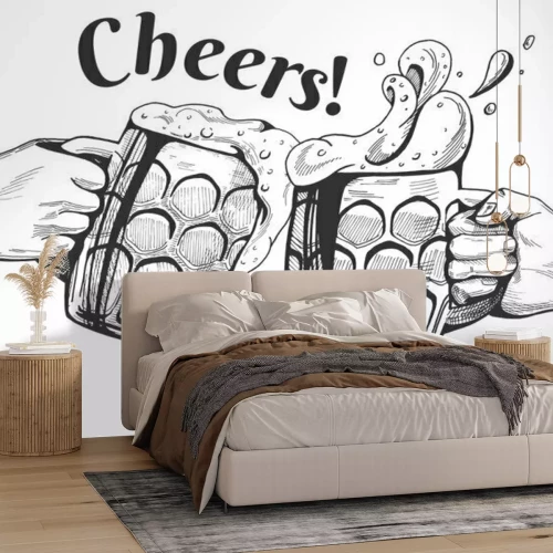 Sticker Bier im Vintage-Stil in Krügen