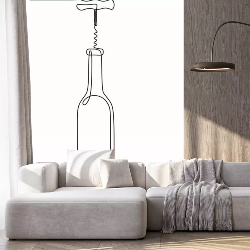 Sticker Wein mit einem Korkenzieher geöffnet mit einer einzigen Linie gemalt