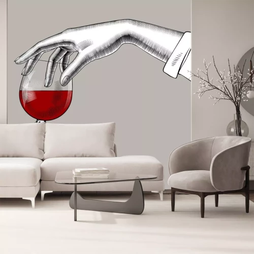 Sticker Hand hält ein Glas Wein moderne Zeichnung