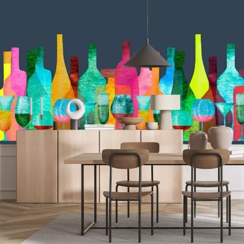 Sticker Flaschen und Gläser mit Wein mehrfarbige Grafik