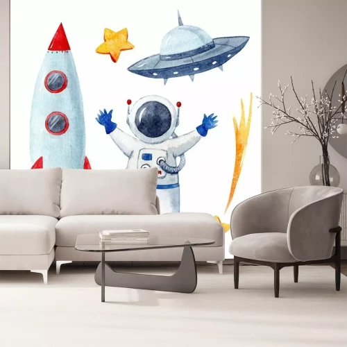 Sticker Komet Astronaut Sterne und Rakete Zeichnung