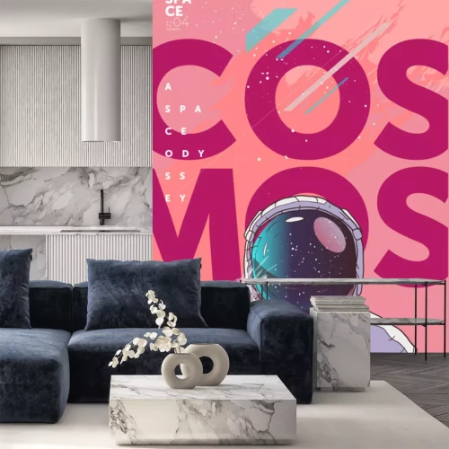 Sticker Kosmischer Astronaut auf rosa Hintergrund Grafik