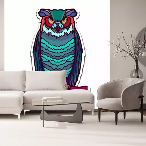 Sticker Owl sticker hand drawn illustration. An evil owl logo sits on a branch.