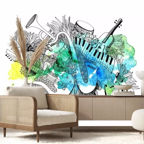 Sticker Musikinstrumente umgeben von Pflanzen Grafik