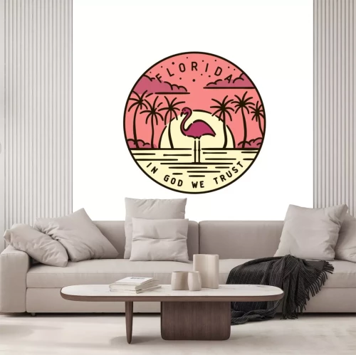 Sticker Flamingo vor einem Hintergrund mit Sonnenuntergang