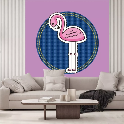 Sticker Flamingo auf blauem Kreis