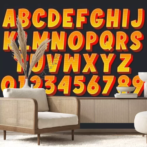 Sticker Alphabet und Zahlen auf schwarzem Hintergrund