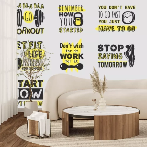 Sticker Sport motivational logo vector design hand drawn element banner gym crossfit trainings motivation text lettering illustration.