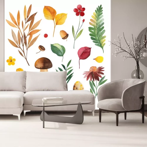 Sticker Watercolor Autumn set with leaves,mushrooms,berries,branches,eggs,nuts,acorns,flowers and more. Perfect for wallpapers,stickers,scrapbooking,invitations,print