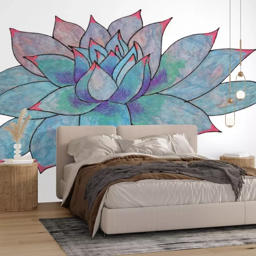 Sticker Blue leaves succulent echeveria home plant isolated on white background. Art creative nature hand-drawn object for card, sticker, wallpaper, textile, wrapping, poster, florist, notebook