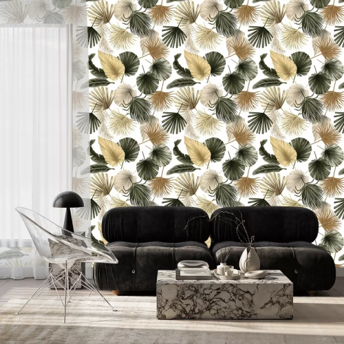 Tapete Exotisches Blättermuster in Erdtönen