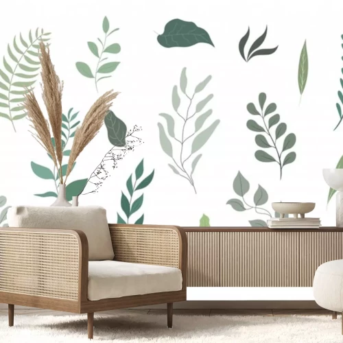 Sticker green leaf vector set, flat design