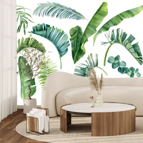 Sticker Blätter tropischer Pflanzen auf weißem Hintergrund