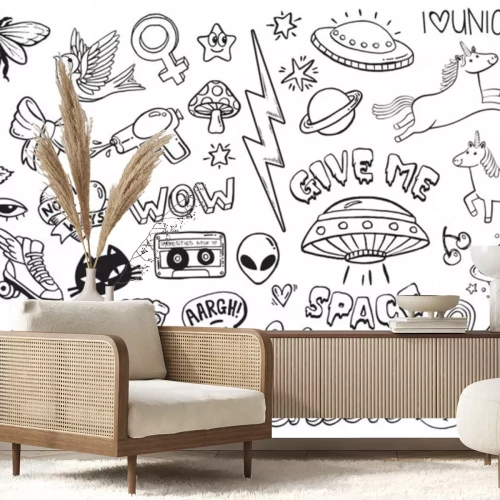 Sticker A set of teen culture graffiti doodles suitable for decoration, badges, stickers or embroidery. Vector illustrations.