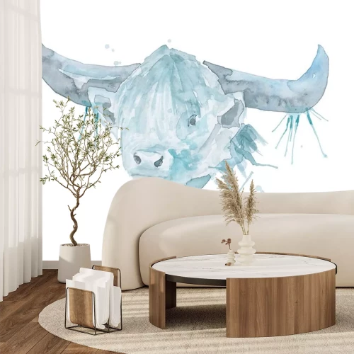 Sticker white metal bull symbol watercolor