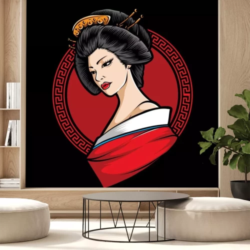 Sticker japanese  geisha character vector logo