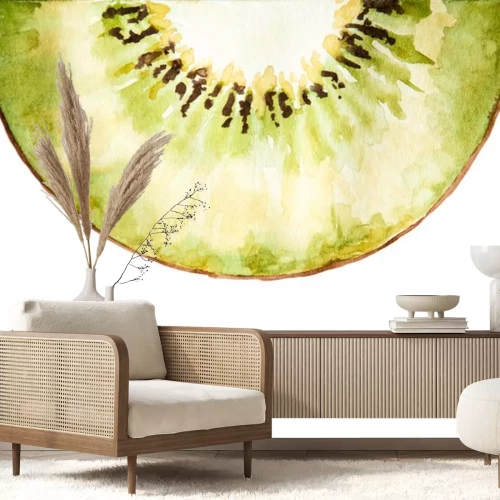 Sticker Einzelne Kiwi-Scheibe auf weißem Hintergrund