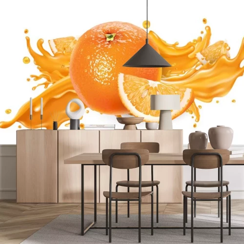 Sticker Orange ganz Viertel und ausgepresster Saft