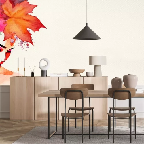 Sticker Autumn. Watercolor abstract portrait of girl. Fashion background