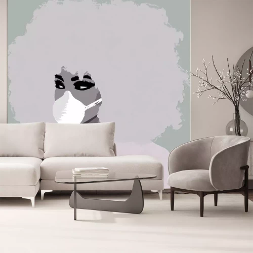 Sticker Illustration of african black woman, with mouth protection mask, for corona virus epedemic	
