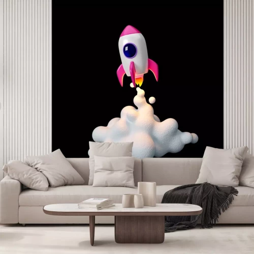 Sticker 3d Weltraum Rakete beim Starten Cartoon-Grafik