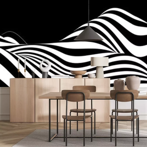 Sticker Gewellte 3d-Oberfläche mit schwarzen und weißen Streifen