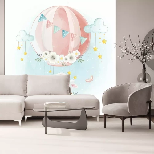 Sticker Kleine Elefanten fliegen in einem Ballon