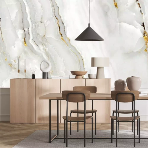 Fototapete Weiße Marmorstruktur mit goldenen Details