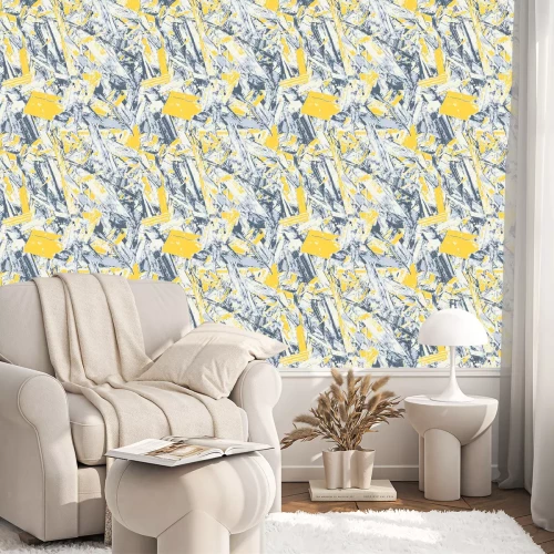 Tapete Abstraktes grau-gelbes Motiv im Graffiti-Stil