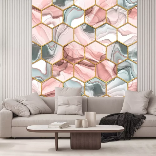 Sticker Hexagone in Rosa und Grau