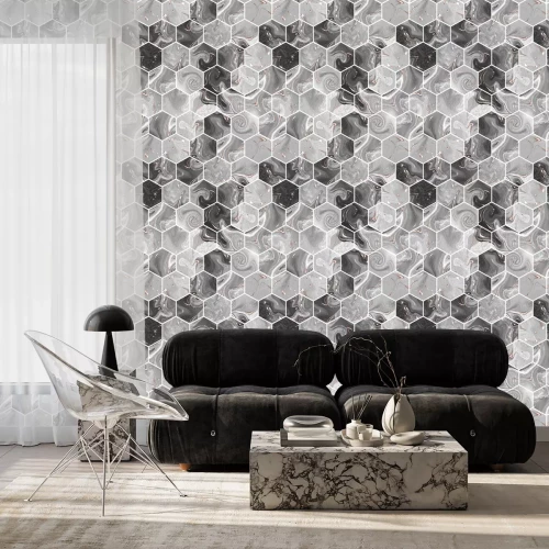 Tapete Sechseckiger grauer Marmor