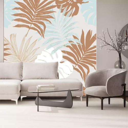 Fototapete Monstera und Palmblätter im skandinavischen Stil