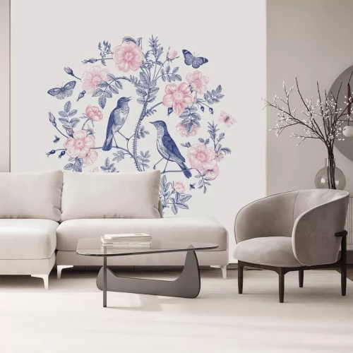 Sticker Zwei Vögel und ein Rosenzweig