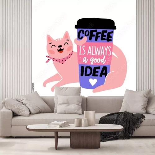 Sticker Katze mit einer Tasse Kaffee