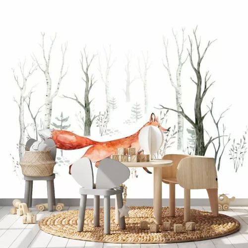 Fototapete Aquarellillustration eines kleinen Fuchses