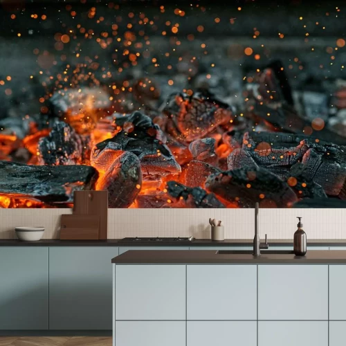 Fototapete Nahaufnahme eines brennenden Briketts