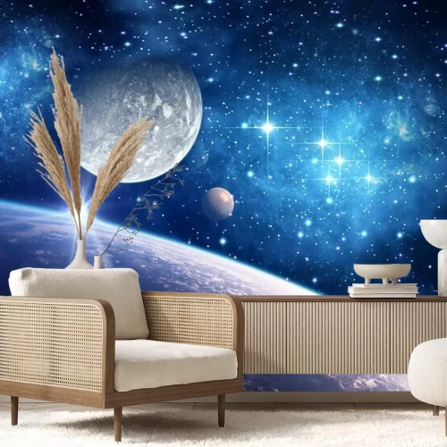 Fototapete Erde vom Weltraum aus und Mond