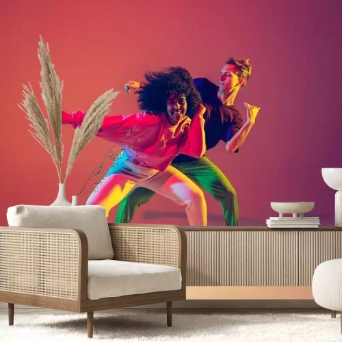 Fototapete Hip-Hop-Paar tanzt in dynamischer Pose